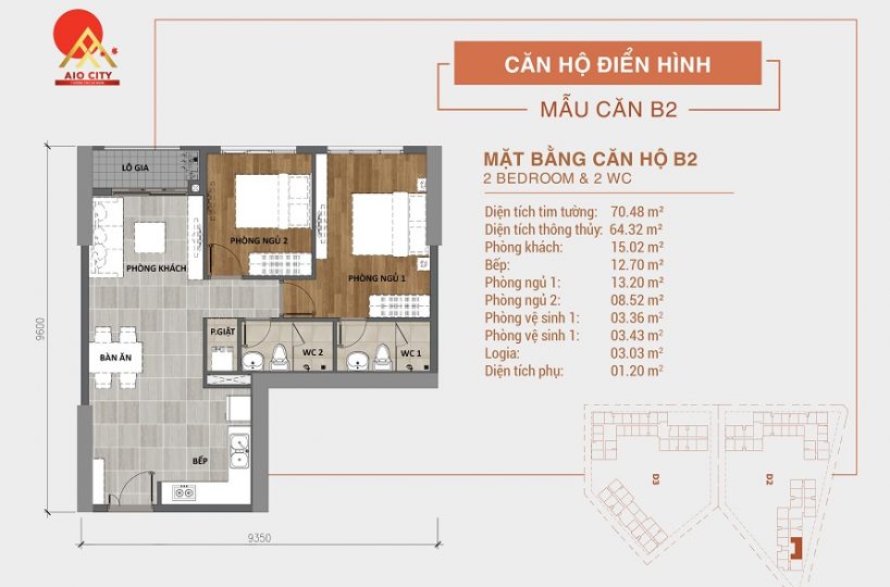 Căn hộ B2 Aio City Bình Tân 2PN 2WC