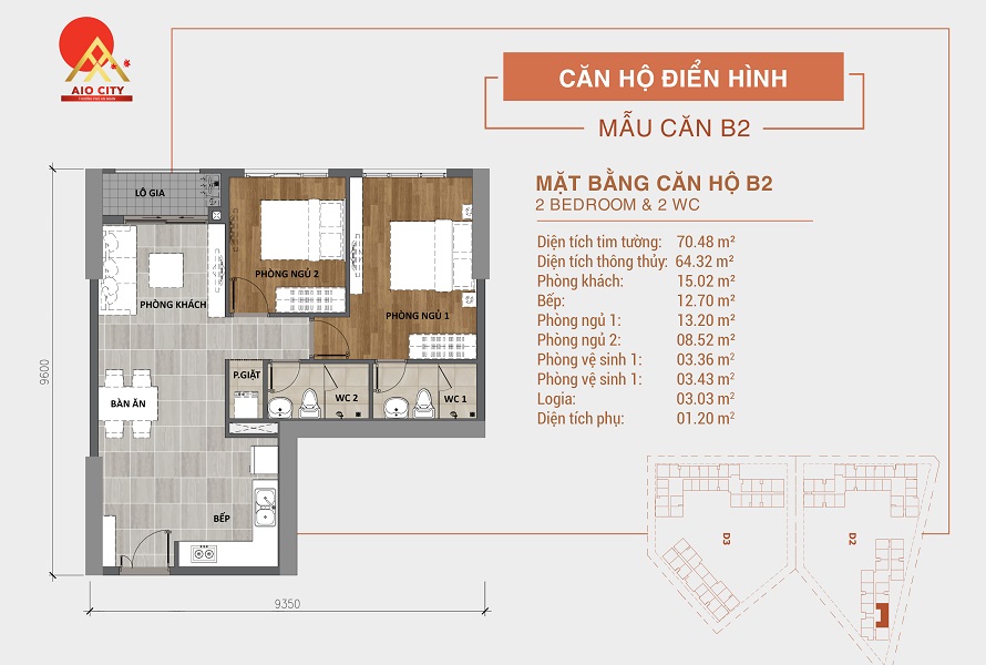 Căn hộ B2 Aio City Bình Tân 2PN 2WC