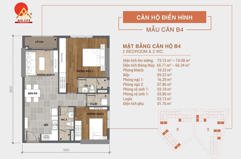 Căn hộ B4 Aio City Bình Tân 2PN 2WC