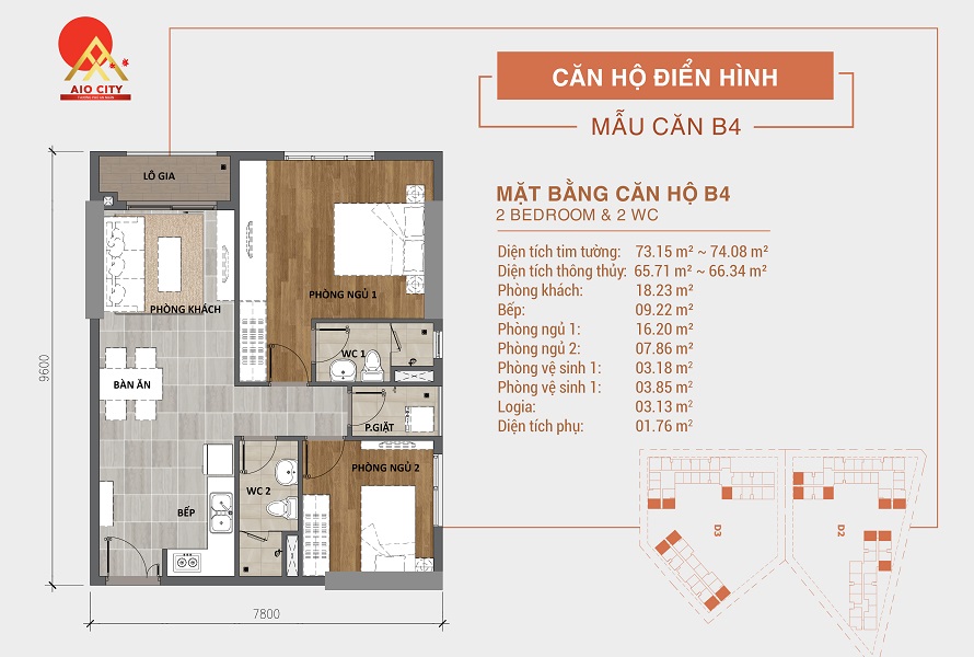 Căn hộ B4 Aio City Bình Tân 2PN 2WC