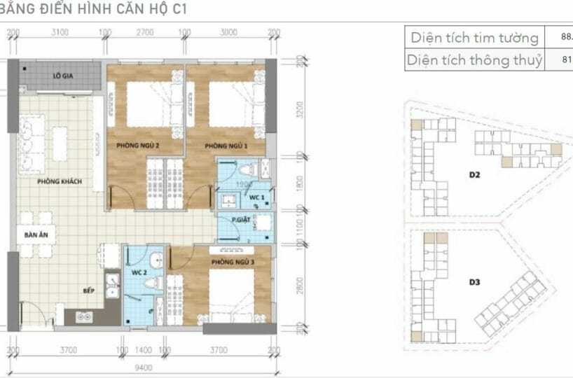 căn 3PN 2WC aio city bình tân