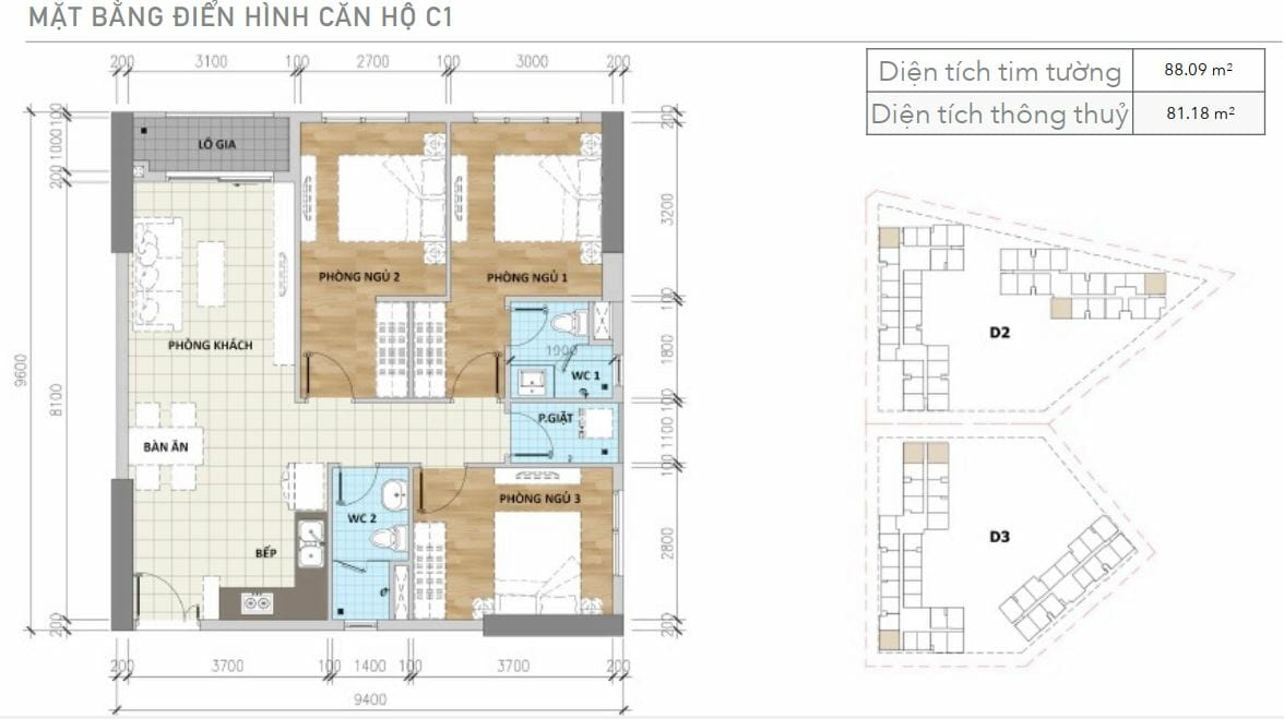 căn 3PN 2WC aio city bình tân