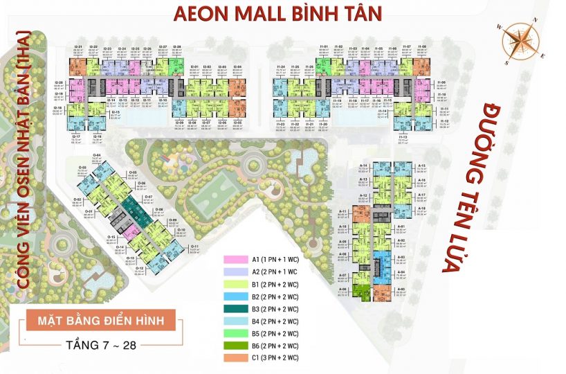 Mặt bằng tổng thể 4 block Căn hộ Aio City Bình Tân