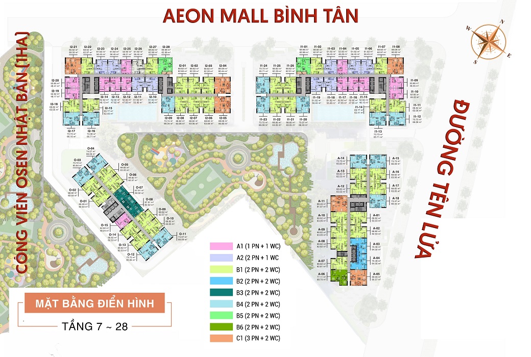 Mặt bằng tổng thể 4 block Căn hộ Aio City Bình Tân