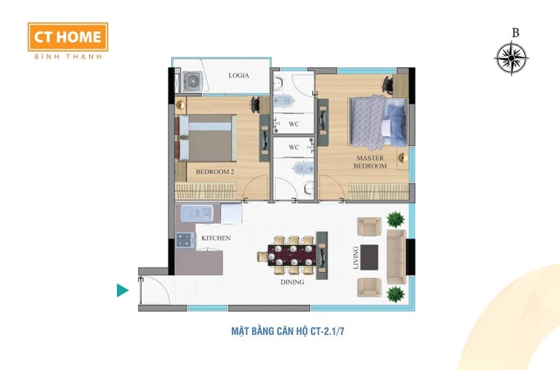 Mặt bằng căn hộ 2 PN CT Home Bình Thạnh