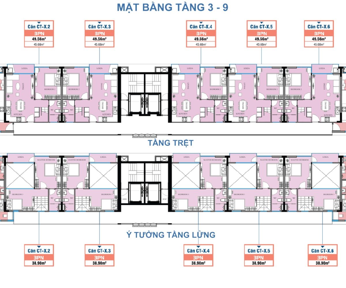 Mặt bằng tầng 3 - 9 CT Home Bình Thạnh
