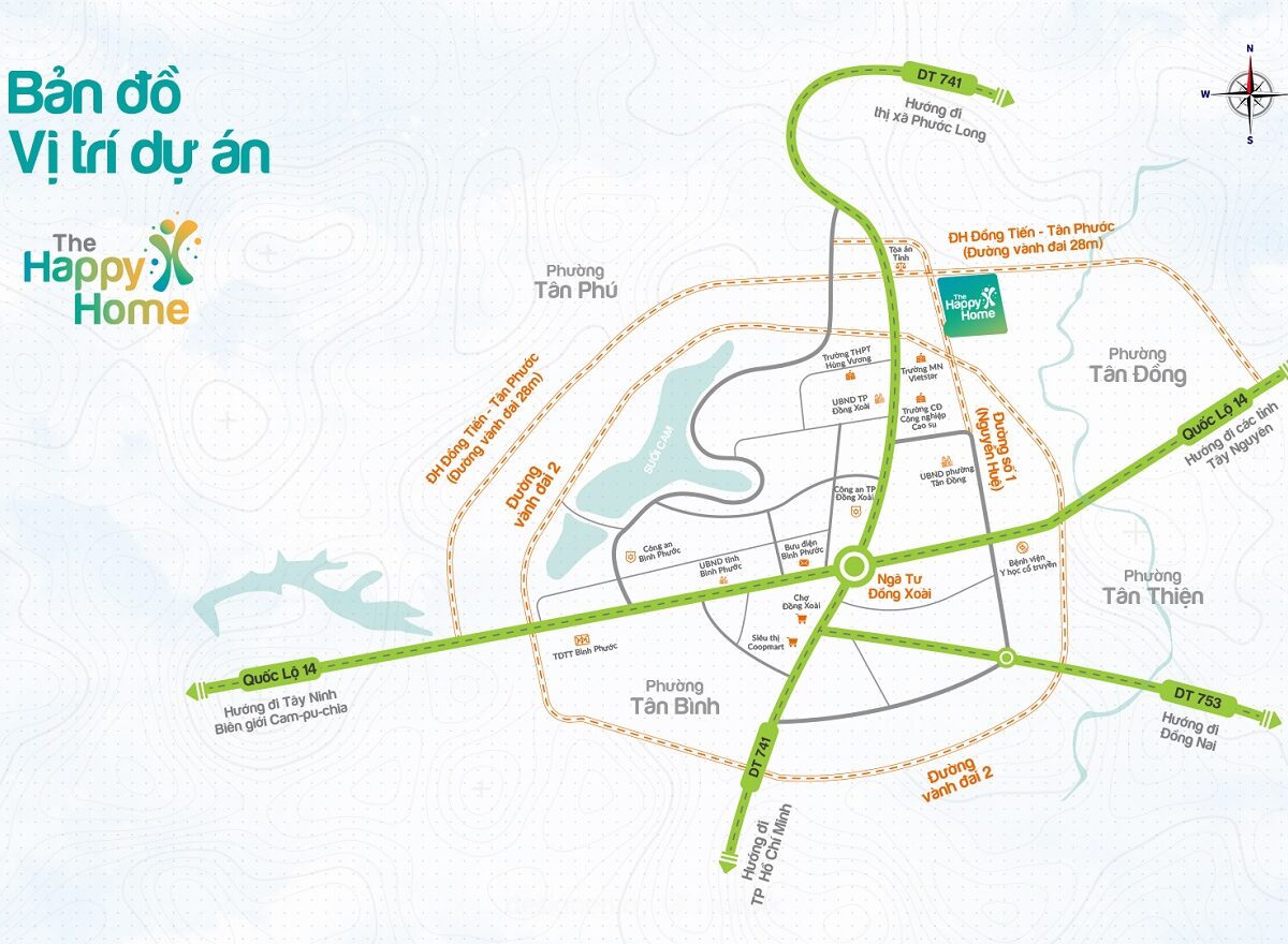 Vị trí dự án đất nền The Happy Home TP. Đồng Xoài