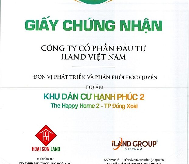 Giấy chứng nhận The Happy Home Đồng Xoài