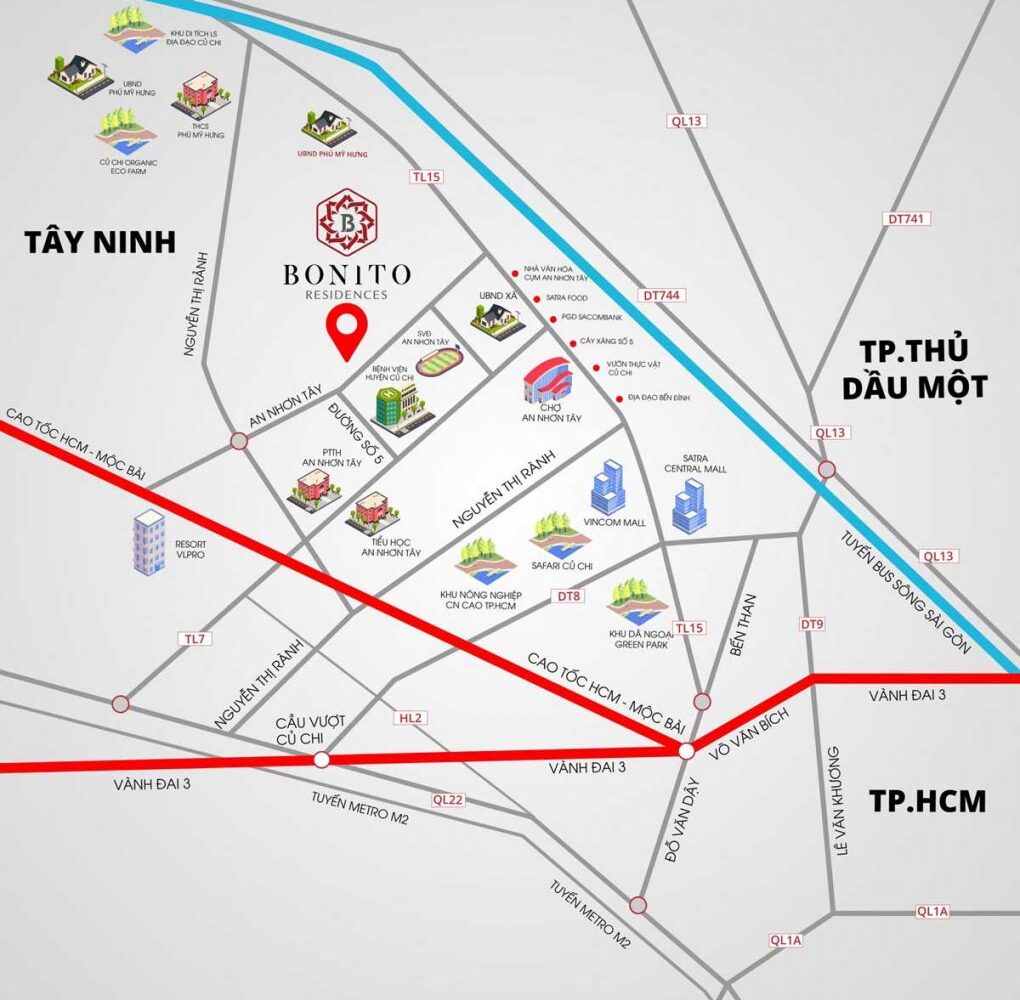 Vị trí dự án đất nền Bonito Residences Củ Chi