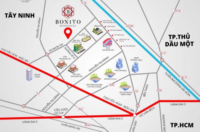 Vị trí dự án đất nền Bonito Residences Củ Chi