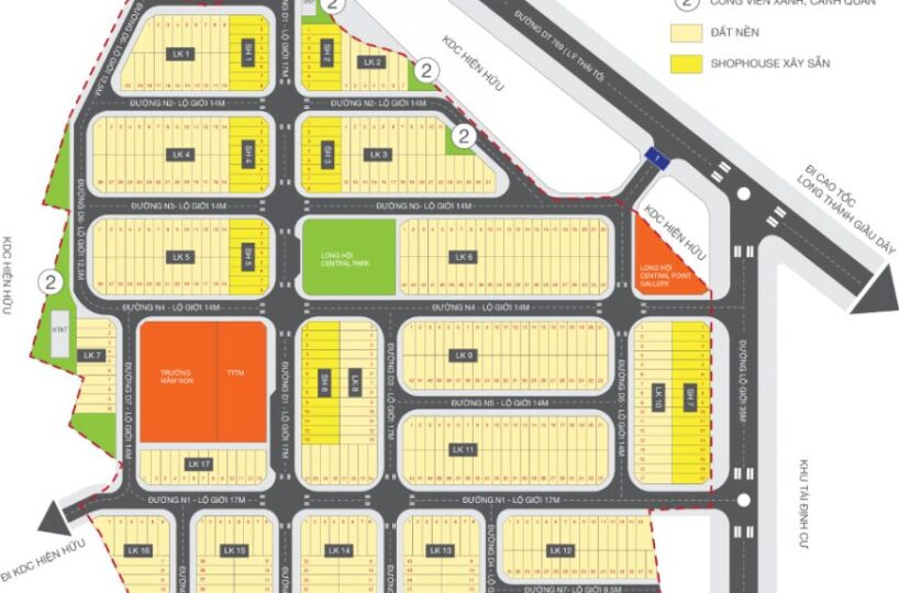 Mặt bằng phân lô đất nền Long Hội Central Point Nhơn Trạch