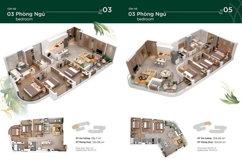 Mặt bằng Căn hộ 3 phòng ngủ Thảo Điền Green Quận 2