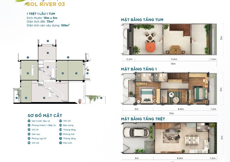 Mặt bằng nhà phố Sol River 03 dự án The Sol City