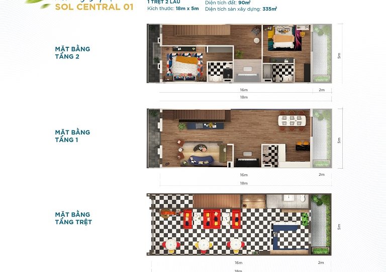 Mặt bằng shophouse Sol Central 01 dự án The Sol City